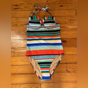New! J. Crew Halter Underwire Multi-Color Stripe One Piece Swimsuit Size 6